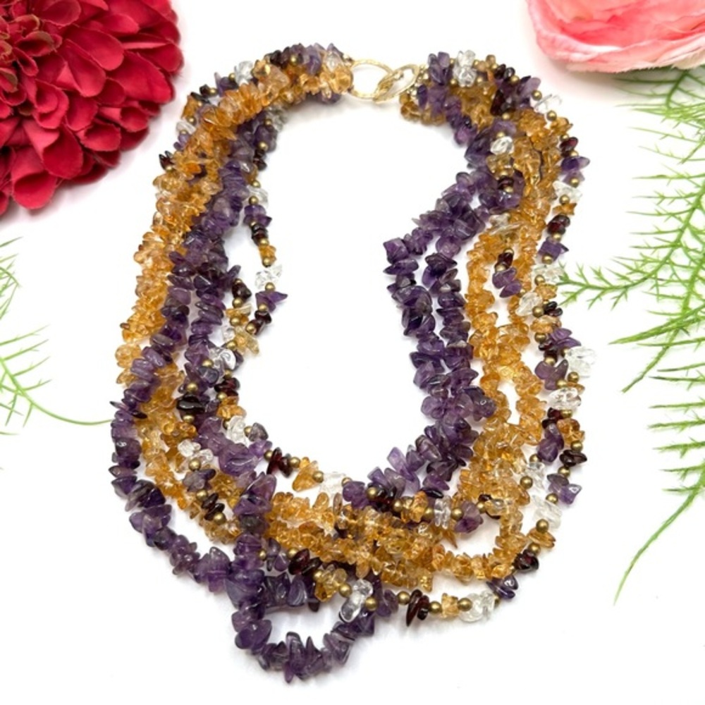 VINTAGE⚜️AMETHYST, CITRINE, GARNET & QUARTZ Beaded Necklace